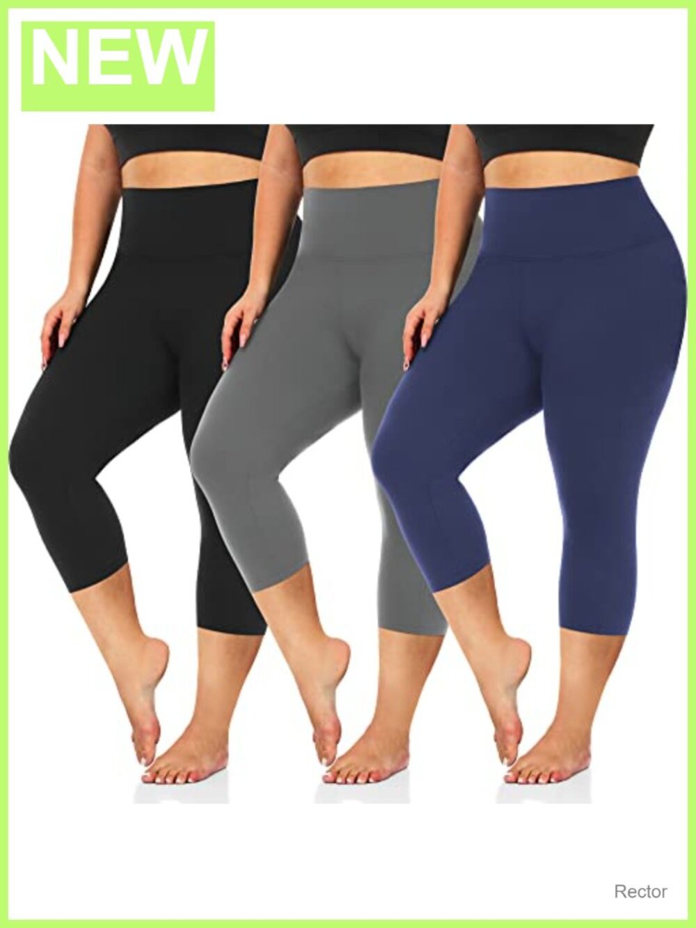 High Waist Tummy Control Capri Leggings 3 Pack 92% Polyester 8% Spandex